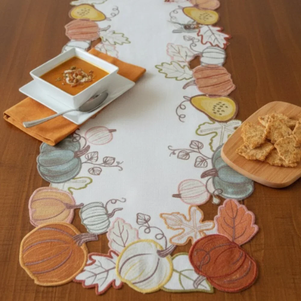 Fall Pumpkin Table Runner 13x36 Autumn Harvest Thanksgiving Decor